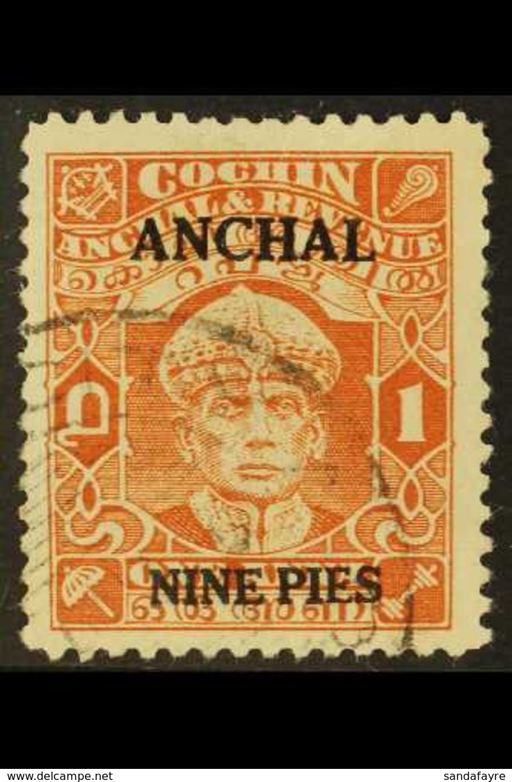 COCHIN 1942-44 9p On 1a Brown-orange, Perf 11, SG 82, Very Fine Used. For More Images, Please Visit Http://www.sandafayr - Andere & Zonder Classificatie