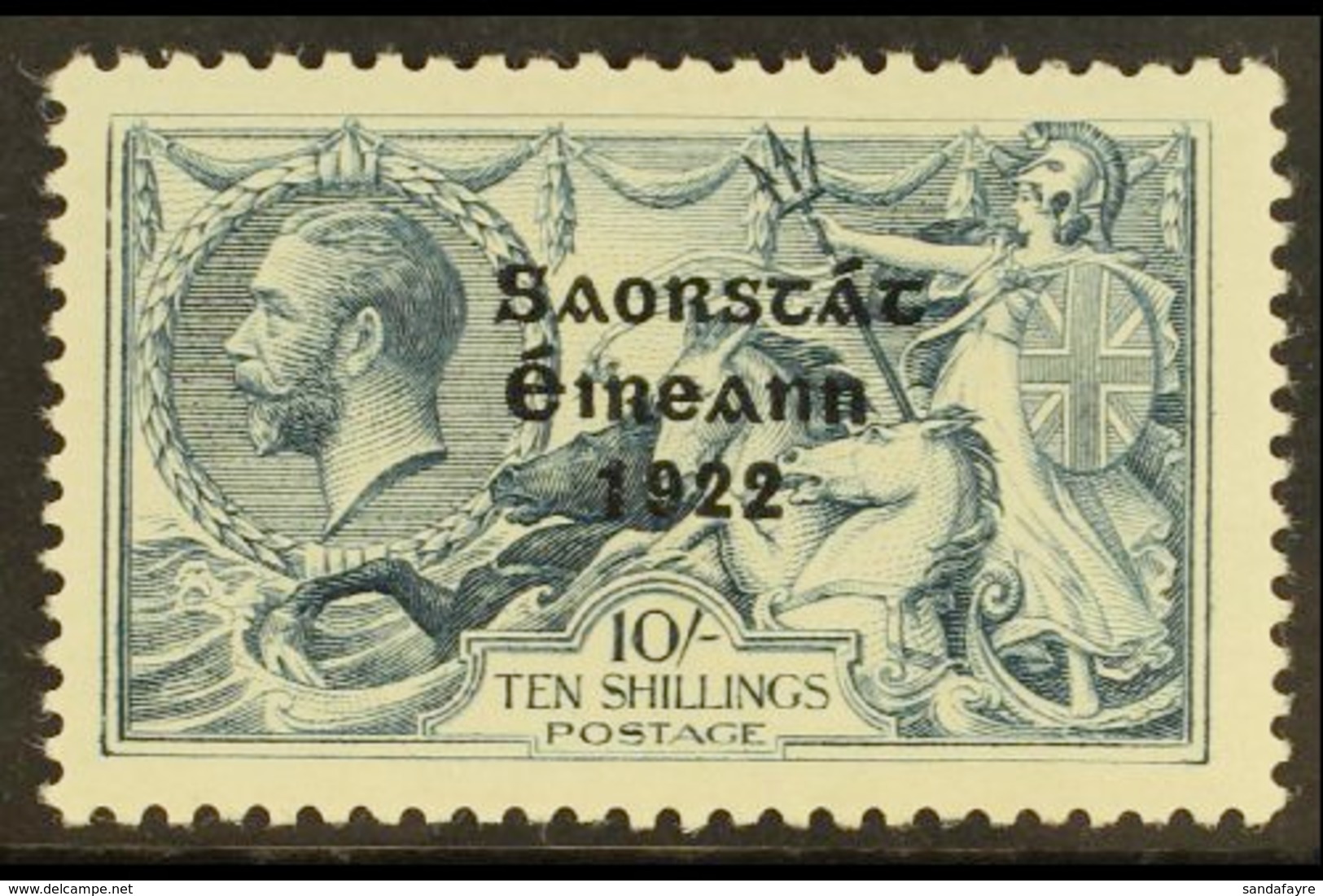 1922-23 10s Dull Grey-blue Seahorses "Saorstat" Overprint, SG 66, Very Fine Mint, Nice Centering, Very Fresh & Attractiv - Andere & Zonder Classificatie