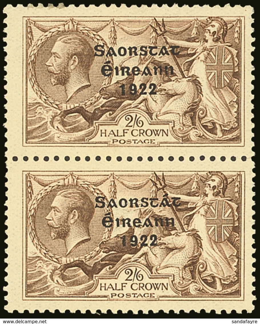 1922-23 2s6d Pale Brown Seahorse, Vertical Pair, One With NO ACCENT Variety, SG 64b + 64, Very Fine Mint, Normal Stamp N - Andere & Zonder Classificatie