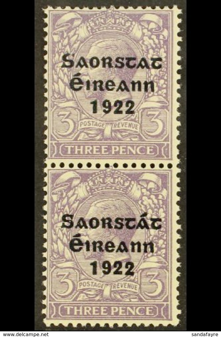 1922-23 3d Bluish Violet, Vertical Pair, One With NO ACCENT Variety, SG 57a, Very Fine Mint. For More Images, Please Vis - Sonstige & Ohne Zuordnung