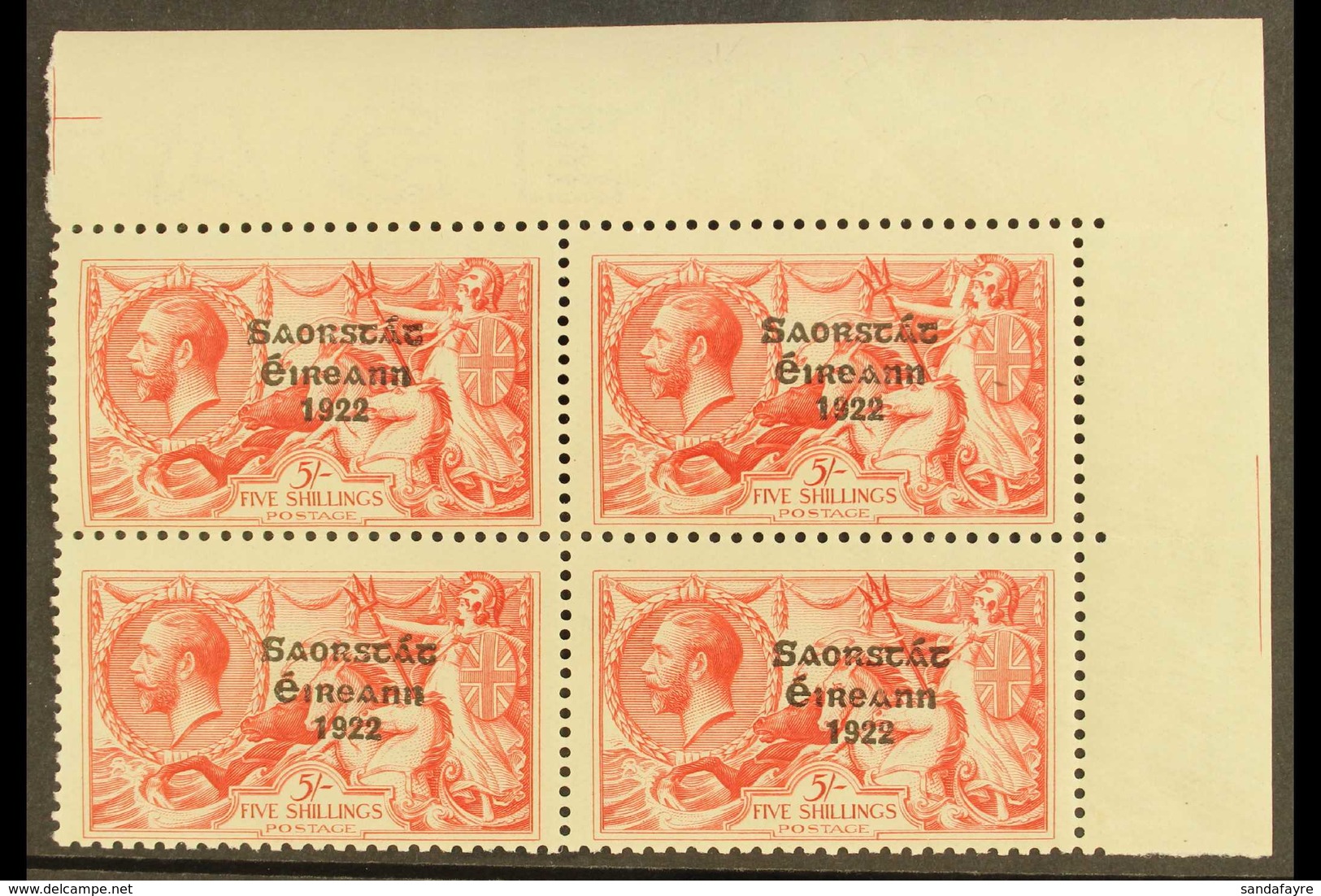 1925-28 5s Rose-carmine Narrow Date, SG 84, Never Hinged Mint BLOCK OF FOUR From The Upper- Right Corner Of The Sheet. F - Sonstige & Ohne Zuordnung