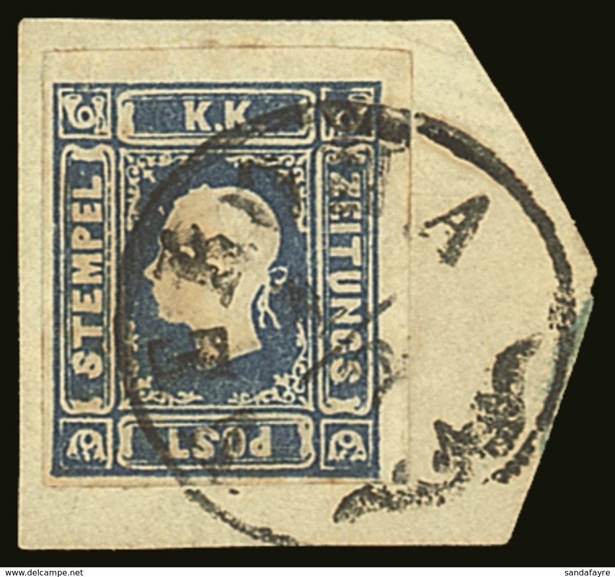 LOMBARDY VENETIA NEWSPAPER STAMPS 1858 (1,05s) Deep Blue, Sass 8b, Superb Used On Piece With Complete Scrolled "Verona"  - Zonder Classificatie