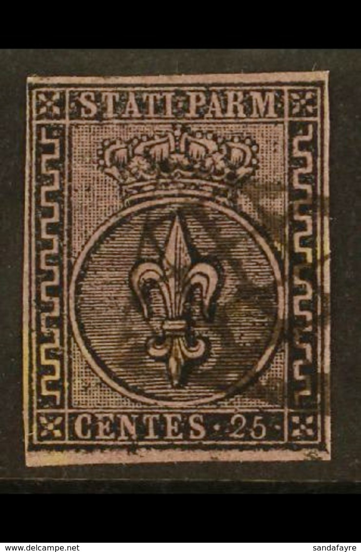 PARMA 1852 25c Black On Violet, Variety Large Right Hand Greek Border, "Greca Larga", Sass 4a, Very Fine Used With Clear - Zonder Classificatie