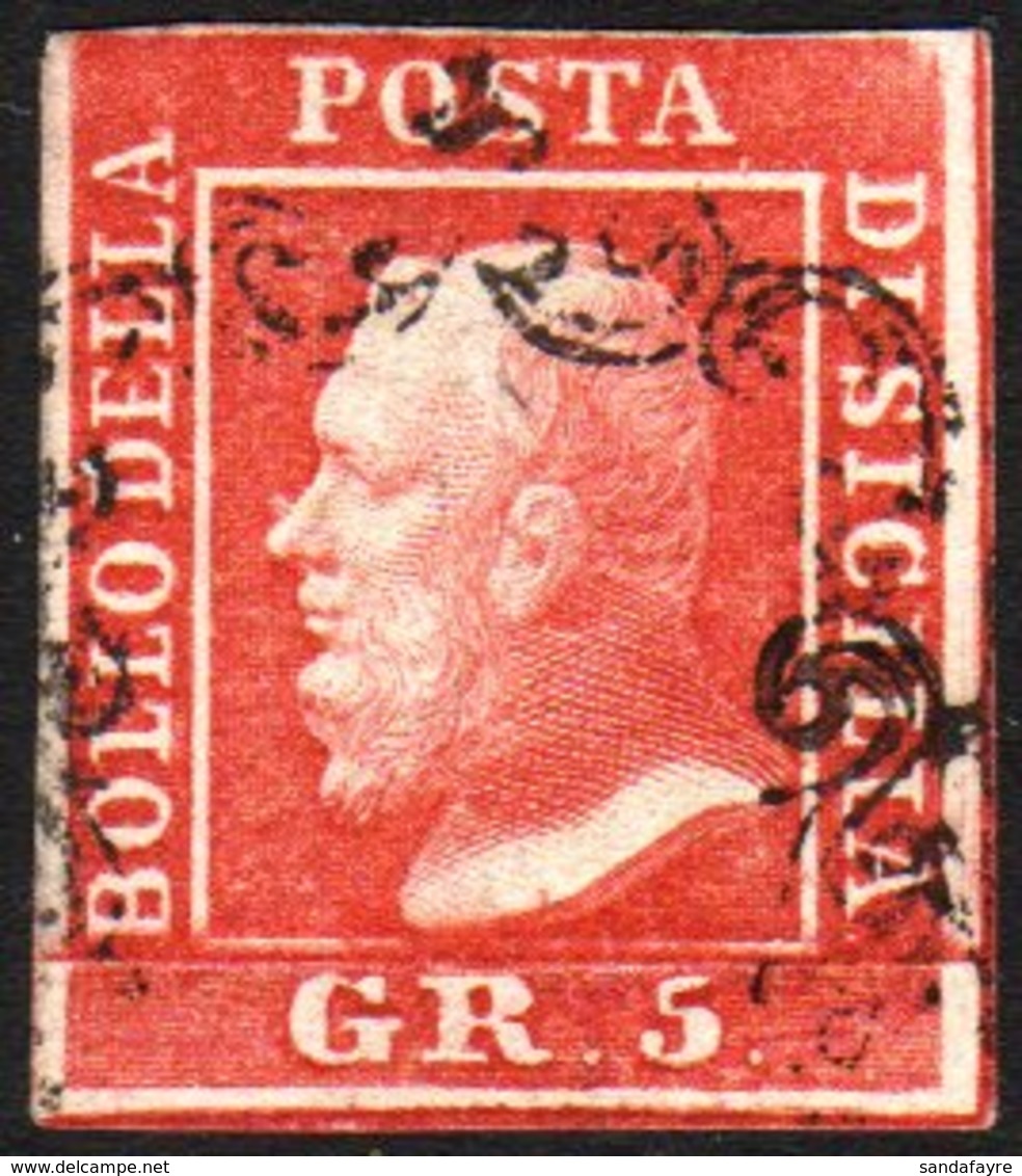 SICILY 1859 5gr Rose Carmine, Plate I, Sass 9, With Clear Margins All Round, Light Cancel And Beautiful Bright Impressio - Unclassified