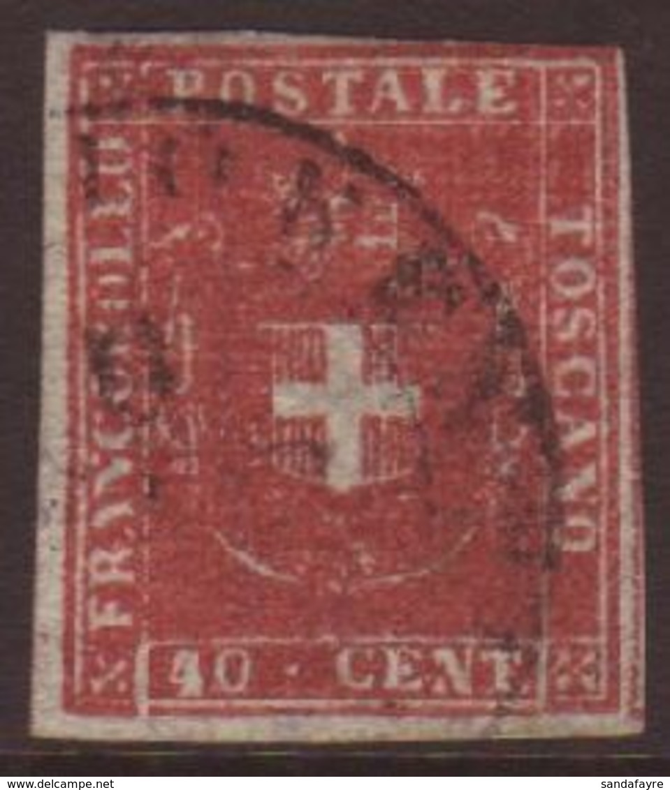 TUSCANY 1860 40c Scarlet Carmine, Sass 21a, Superb Used With Just Clear To Large Margins And Amazing Colour. Signed Dien - Zonder Classificatie