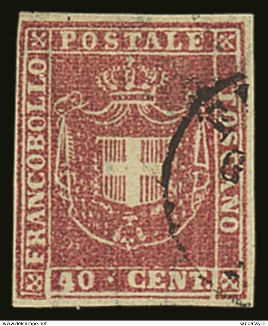 TUSCANY 1860 40c Carmine Rose, Sass 21b, Superb Used With Clear To Large Margins, Neat Cancel And Rich Colour. Senf  H/s - Unclassified