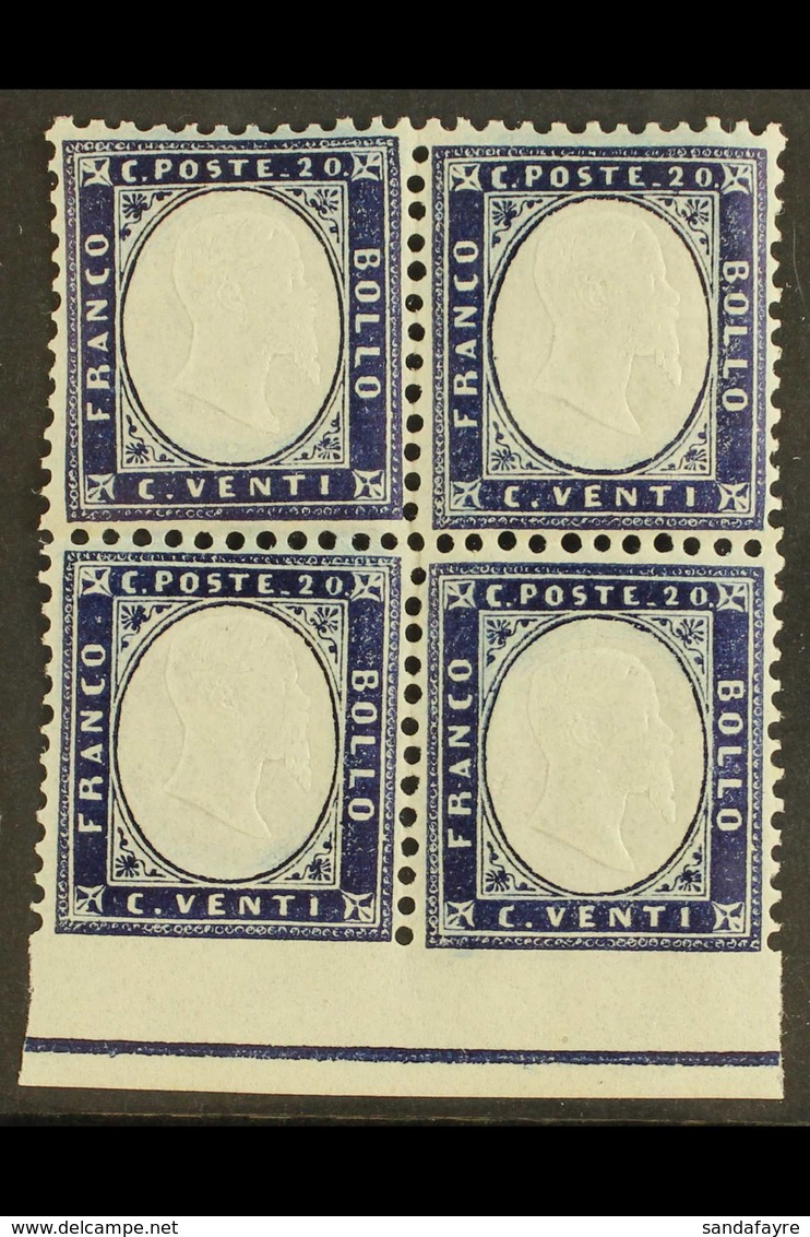 1862 20c Indigo, Block Of 4 Imperf At Foot With Frame Line, Sass 2L, Superb Never Hinged Mint. Cat €400 (£300) For More  - Unclassified