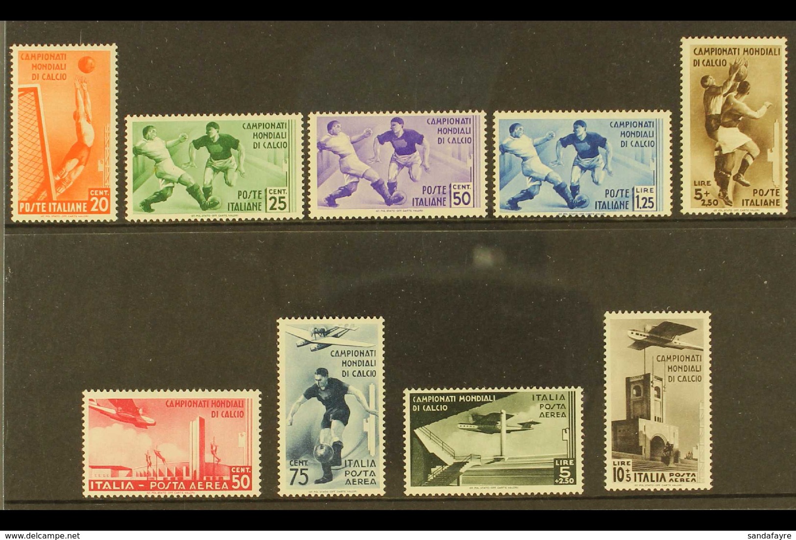 1934 Football Complete Set Inc Airs (SG 413/21, Sassone 357/A72), Never Hinged Mint. (9 Stamps) For More Images, Please  - Unclassified