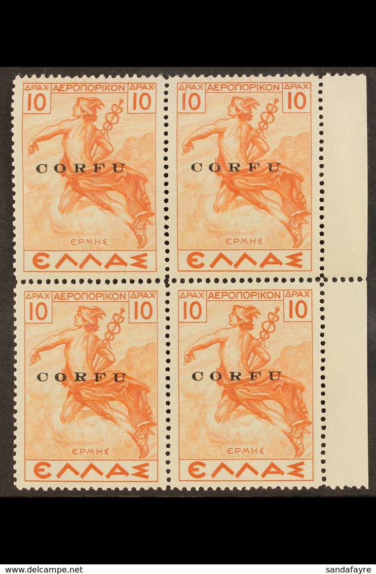 CORFU 1941 10d Orange-red Air Overprint (Sassone 8, SG 28), Fine Never Hinged Mint Marginal BLOCK Of 4, Fresh. (4 Stamps - Ohne Zuordnung