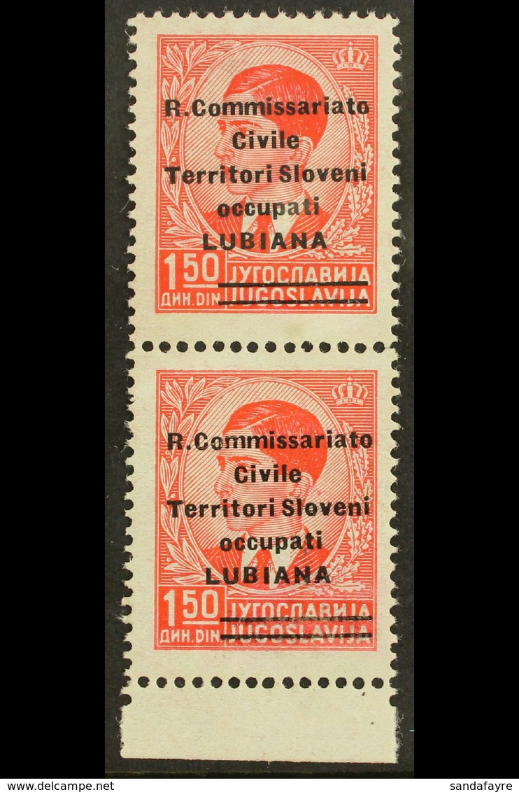 LUBIANA 1941 1.50d Scarlet Overprint With Two Bars Showing OFFSET Of The Overprint On Back (Sassone 34d, SG 39 Var), Nev - Non Classés