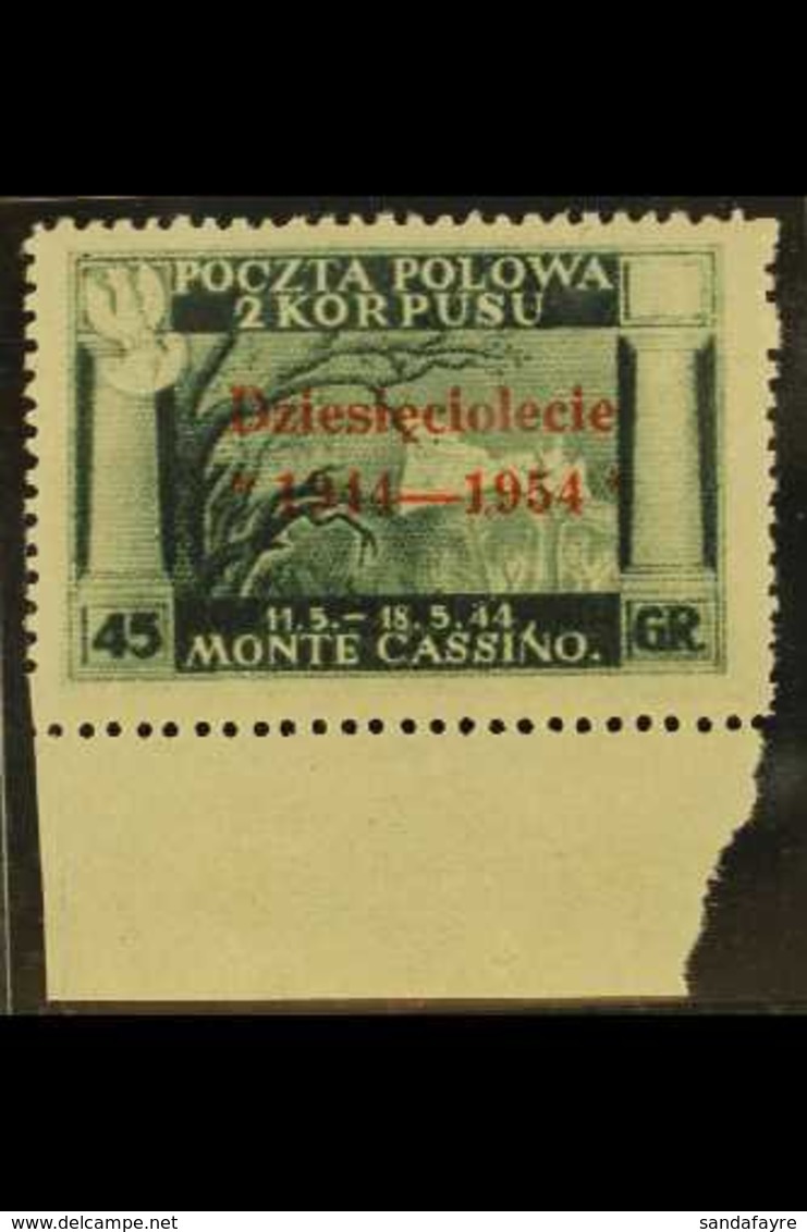 POLISH CORPS 1954 Polish Government In London 45g Deep Green 10th Anniversary Of Monte Cassino With Vermilion Overprint, - Ohne Zuordnung