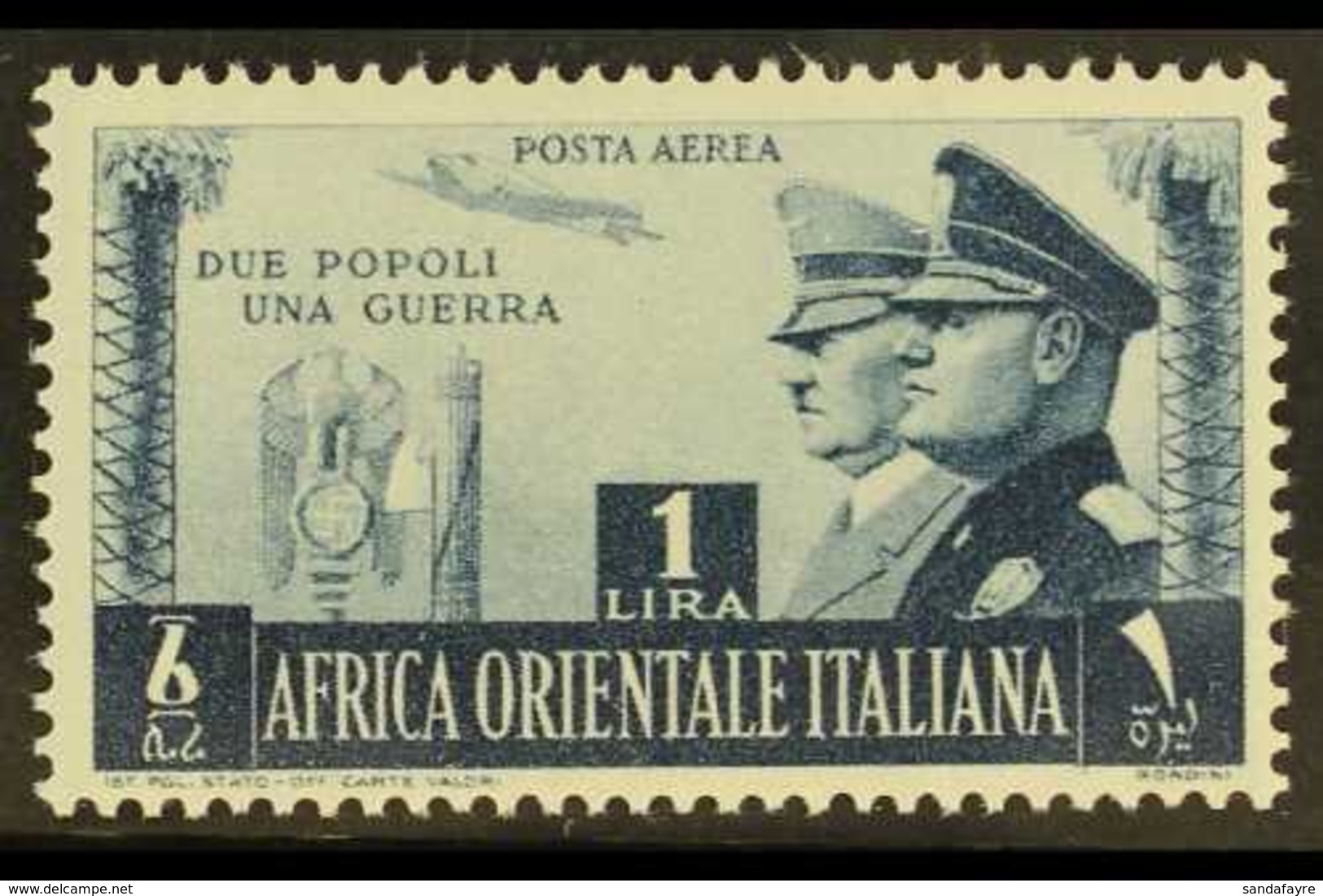 ITALIAN EAST AFRICA 1941 1L Slate-blue (value At Centre) Air Axis Commemoration (SG 62, Sassone 20), Fine Never Hinged M - Other & Unclassified