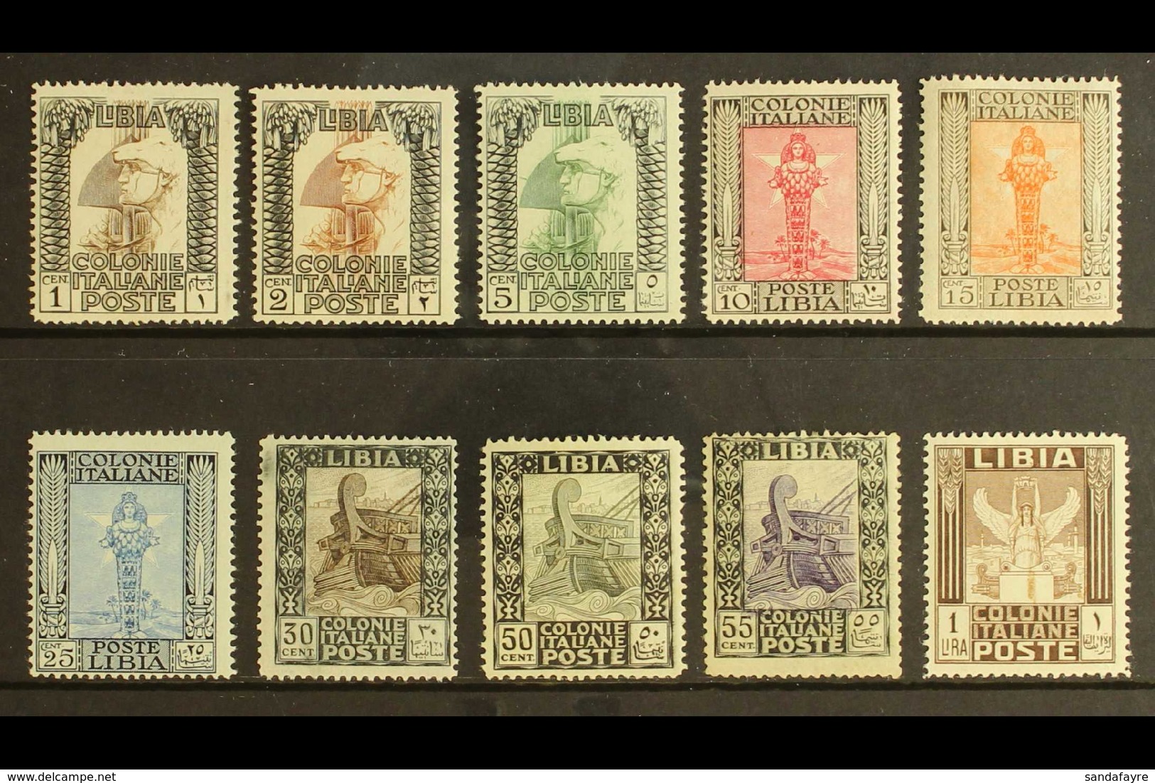 LIBYA 1924-29 No Watermark Pictorial Definitives Set, Sassone S10a, Very Fine NEVER HINGED MINT, The Rare 55c Value Sign - Other & Unclassified