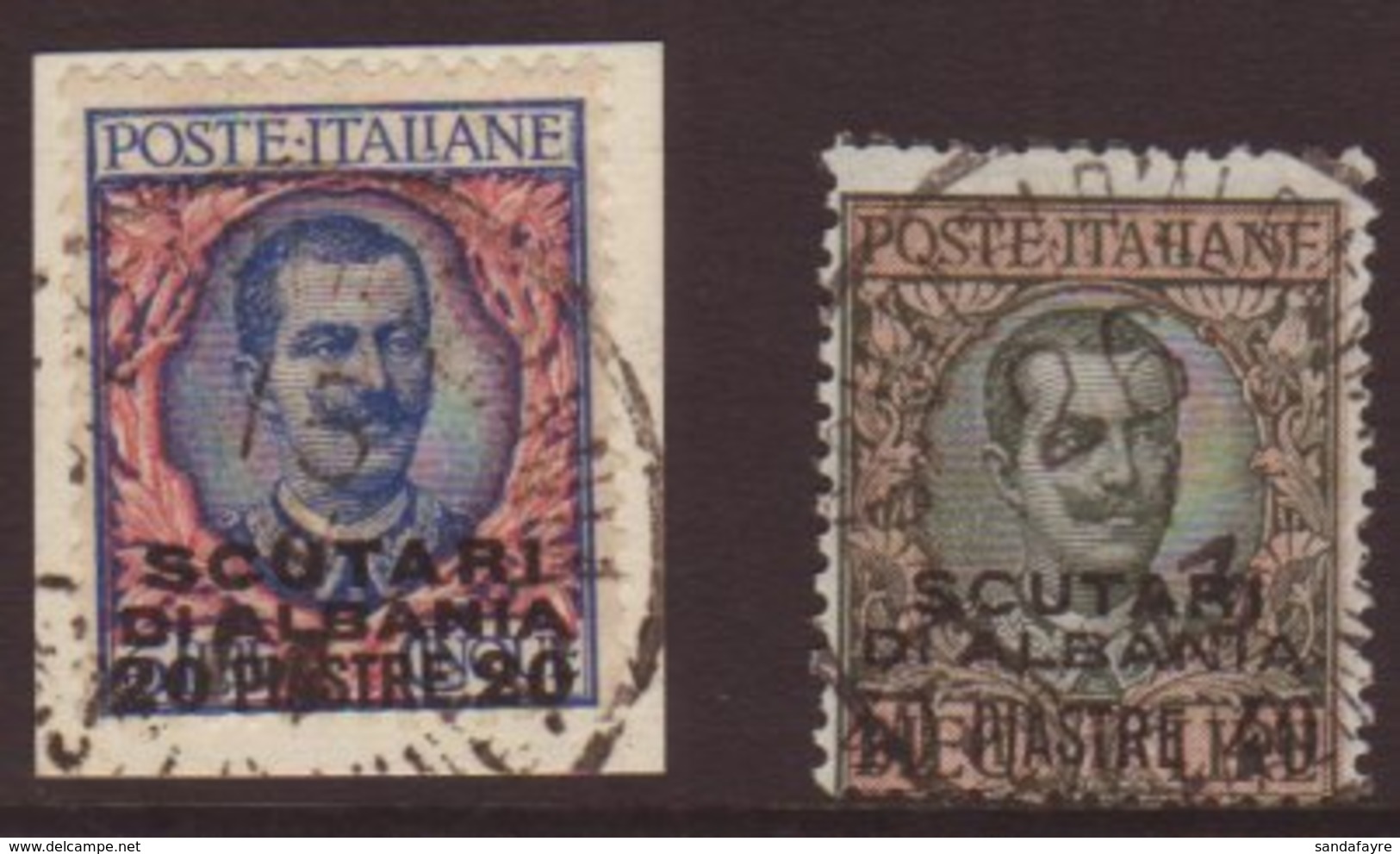 SCUTARI 1909-11 20pi On 5 L. And 40pi On 10 L. Sass 7/8, Fine Cds Used, The 20pi On Original Piece. (2) For More Images, - Other & Unclassified