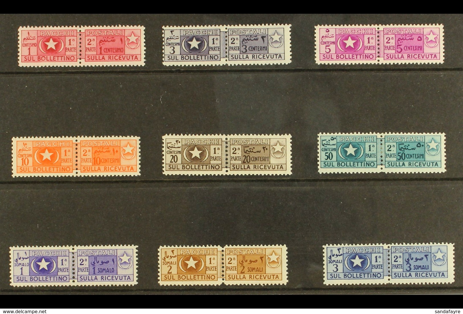 SOMALIA (ITALIAN TRUST TERRITORY) 1950 Parcel Post Complete Set (Sass 63, SG P255/63) Very Fine Mint. (9 Stamps) For Mor - Andere & Zonder Classificatie