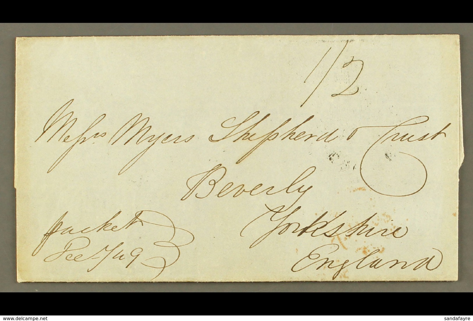 1849 (Dec) Stampless Cover To Beverley, England With Manuscript "1/2"; On Reverse Montego Bay Cds Plus Transits And Beve - Jamaica (...-1961)
