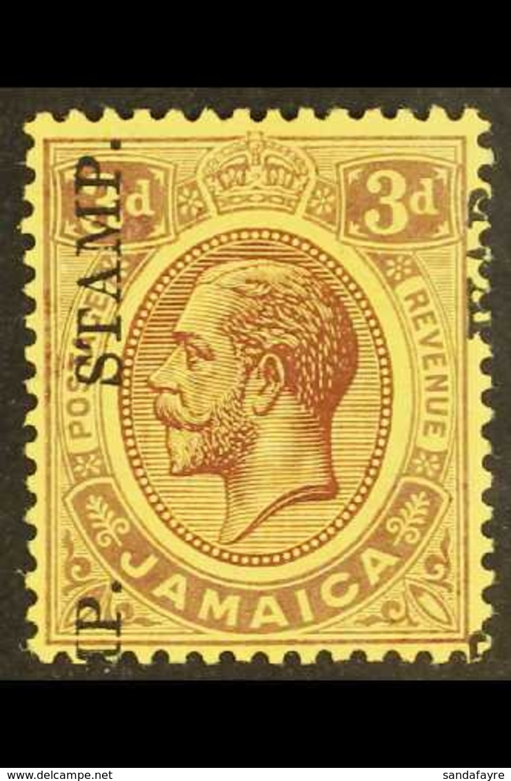 1917 3d Purple On Yellow, "War Stamp" Variety "Opt Sideways, Reading Up", SG 75d, Very Fine Mint. Scarce Stamp. Ex Napie - Jamaica (...-1961)