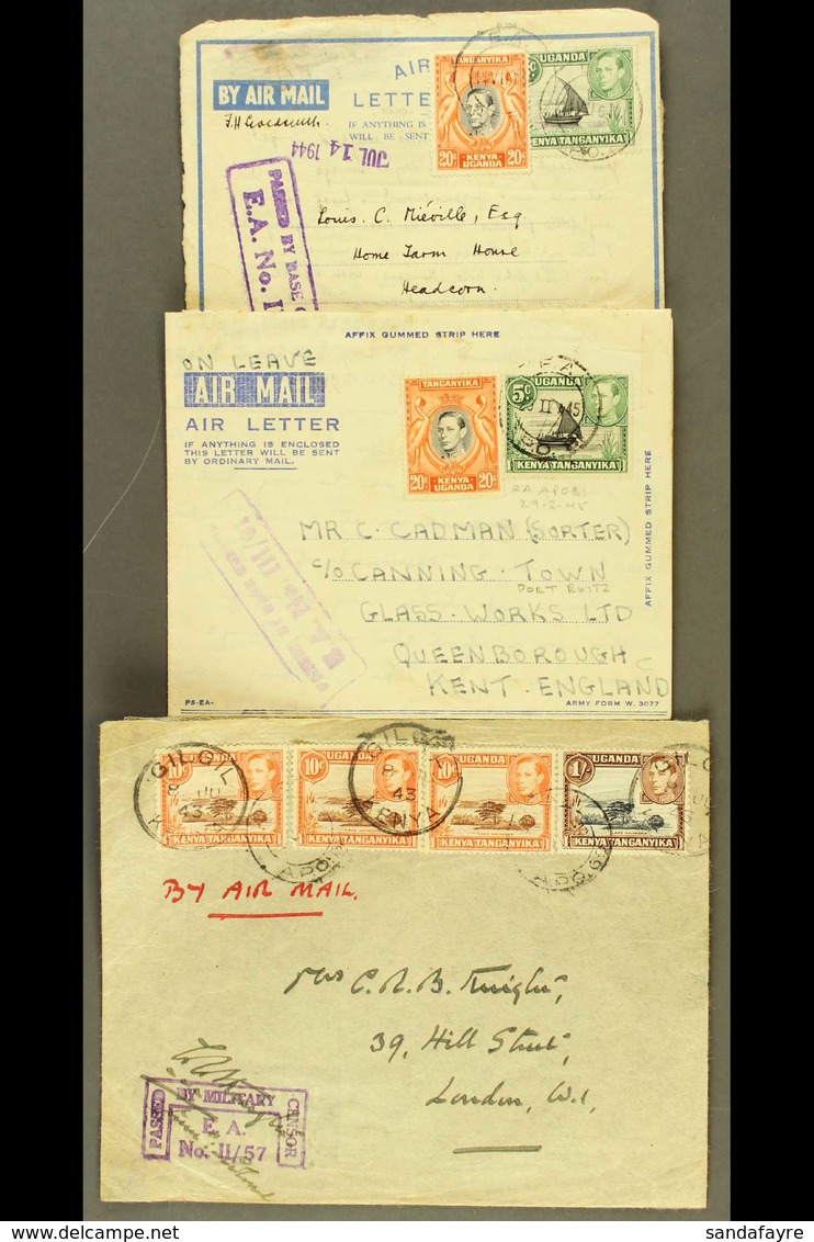 1943-1945 One Cover And Two Air Letters Bearing KGVI Pictorial Issues, All With "E.A." Censor Cachets. One Letter Mentio - Vide