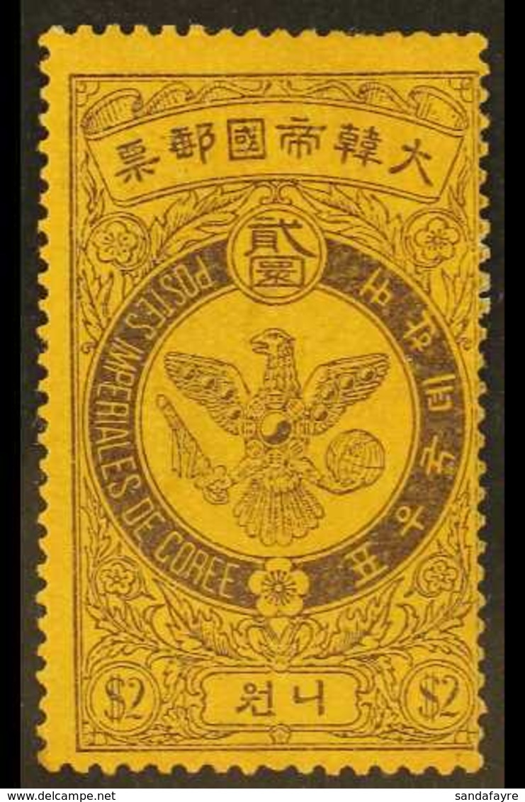 JAPANESE POST OFFICES 1903 $2 Purple On Orange Falcon, SG 62, Good Mint, Centered Right. For More Images, Please Visit H - Korea (...-1945)