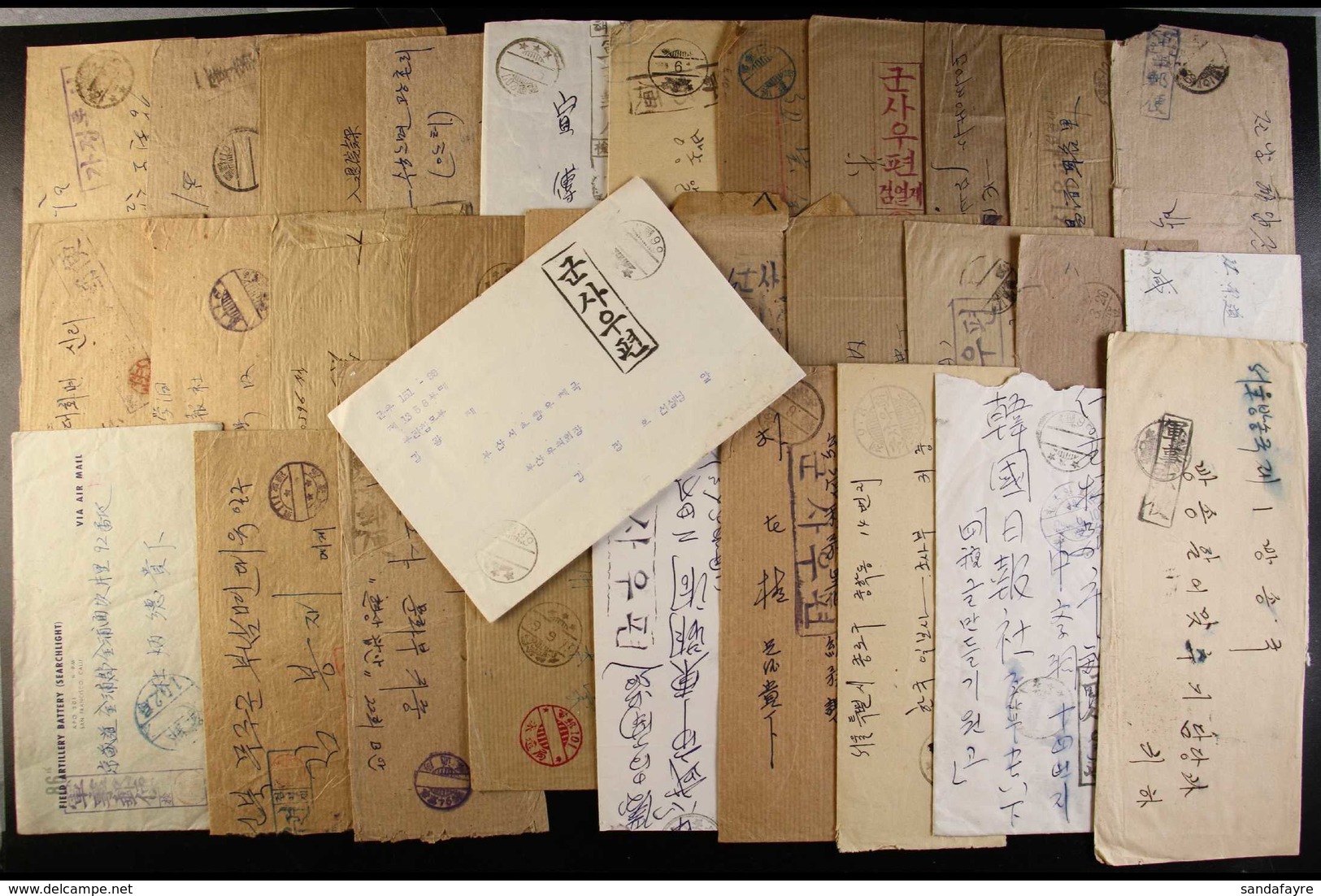 1950's FIELD POST COVERS. An Interesting Group Of Stampless Covers All Addressed In Korean, Bearing Various Censor Marks - Korea, South