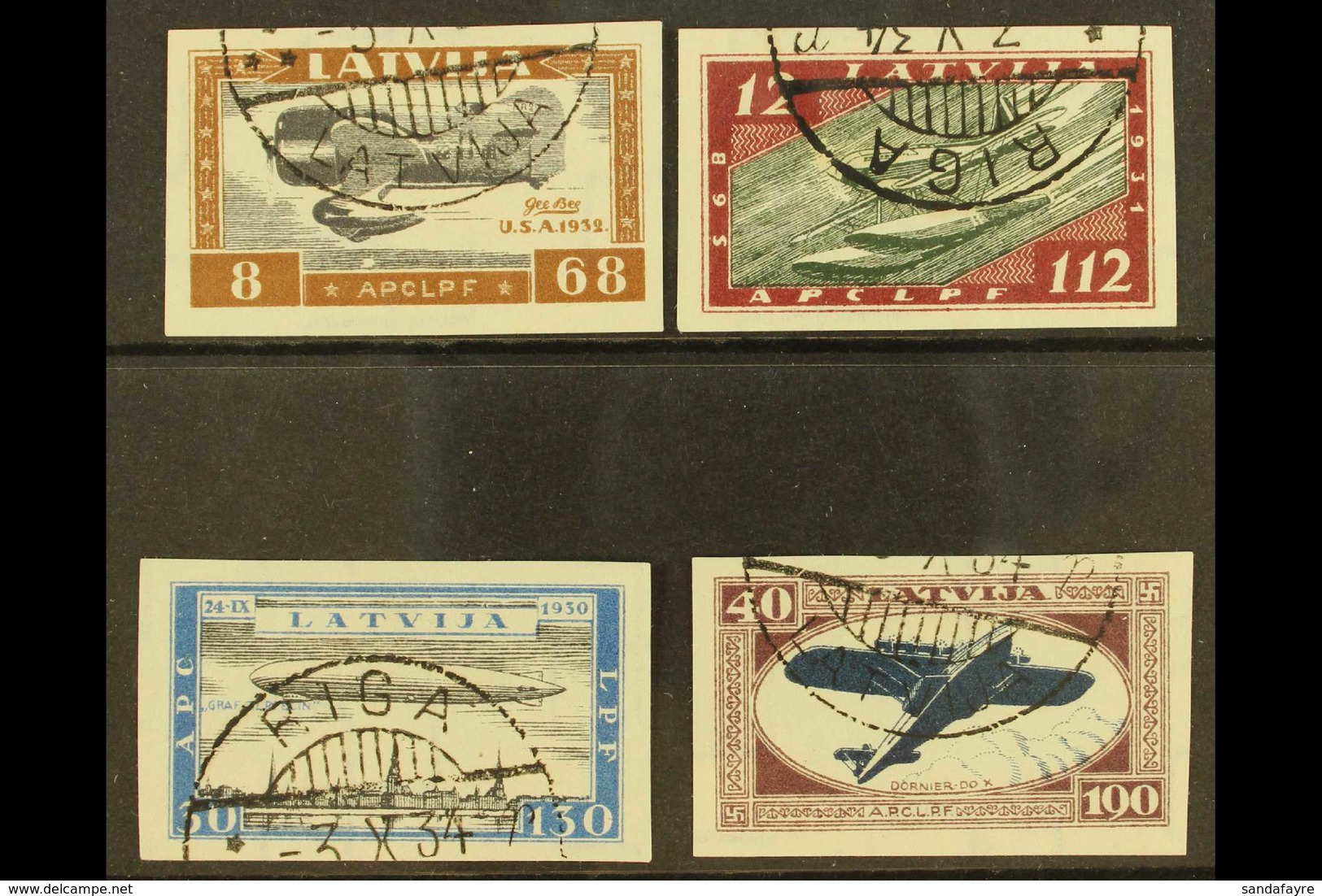 1933 (Sep) Air Wounded Airmen Fund Complete Imperf Set (Michel 228/31 B, SG 24B/46B), Superb Cds Used, Very Fresh. (4 St - Letland