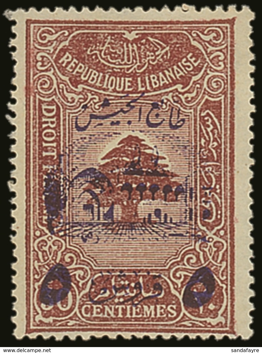 POSTAL TAX 1945 5p On 30c Red-brown Fiscal Stamp With Lebanese Army Surcharge In Violet, SG T289, Never Hinged Mint. For - Libanon