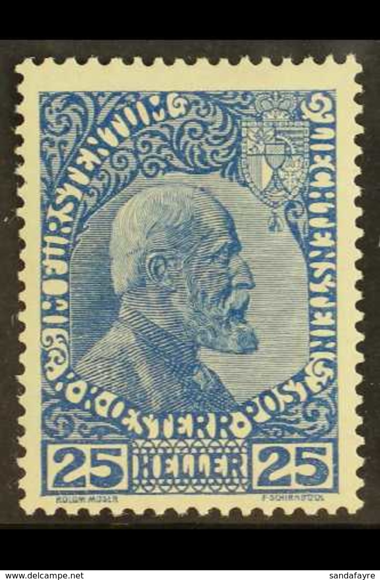 1915 25h Johann II Dark Cobalt On Normal Paper, Mi 3ya, Very Fine Lightly Hinged Mint. Cat €600 (£450) For More Images,  - Autres & Non Classés