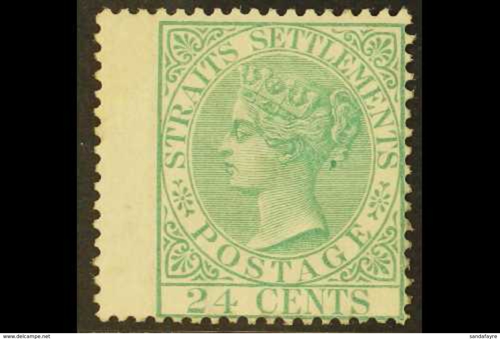 1867 24c Blue Green, Wmk Crown CC, Very Fine Mint Og. For More Images, Please Visit Http://www.sandafayre.com/itemdetail - Straits Settlements