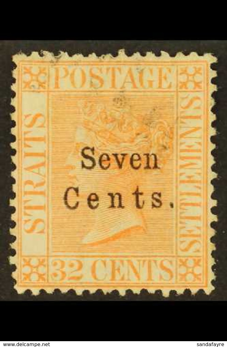 1879 7c On 32c Pale Red, SG 21, Very Fine Lightly Used. For More Images, Please Visit Http://www.sandafayre.com/itemdeta - Straits Settlements