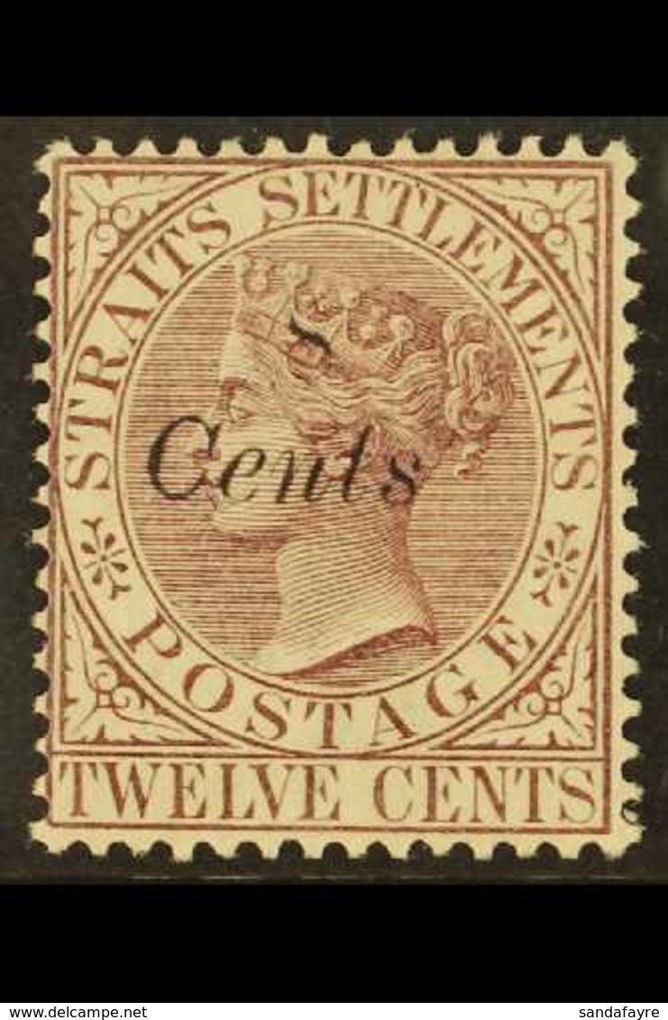 1884 8c On 12c Brown Purple, SG 75, Very Fine Mint Og. A Scarce And Beautiful Stamp. For More Images, Please Visit Http: - Straits Settlements