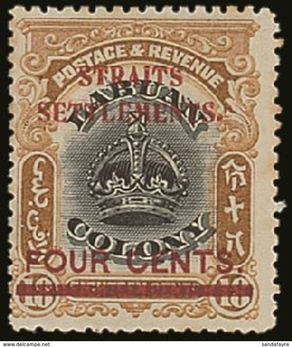 1906-07 4c On 18c Black And Pale Brown Overprinted On Labuan, With "Line Through B" Variety, SG 146d, Mint, Centered To  - Straits Settlements