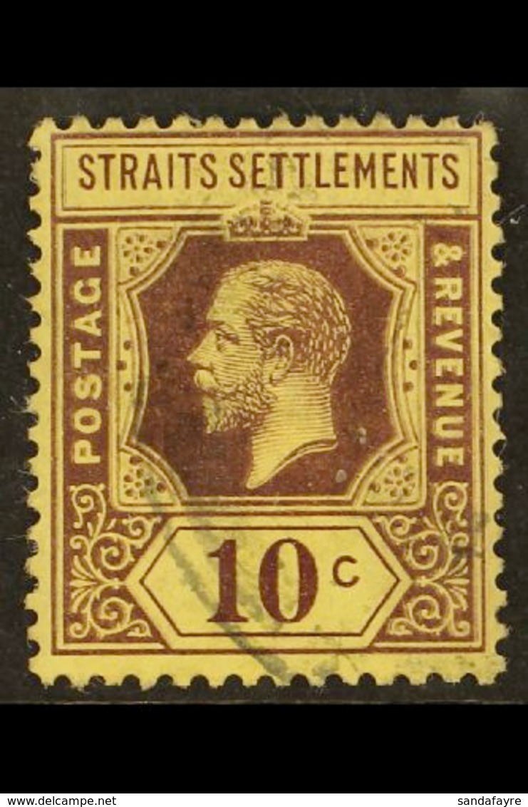 1912-23 10c Purple On Yellow Showing DOUBLING OF THE DESIGN, SG 202, Fine Used. For More Images, Please Visit Http://www - Straits Settlements