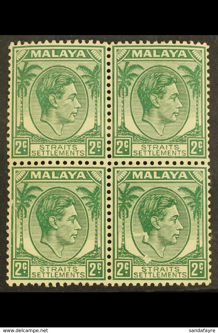 1937-41 2c Green, Die II, SG 293, Mint Block Of Four, Light Gum Toning And Surface Scuffing To Both Bottom Stamps, But N - Straits Settlements