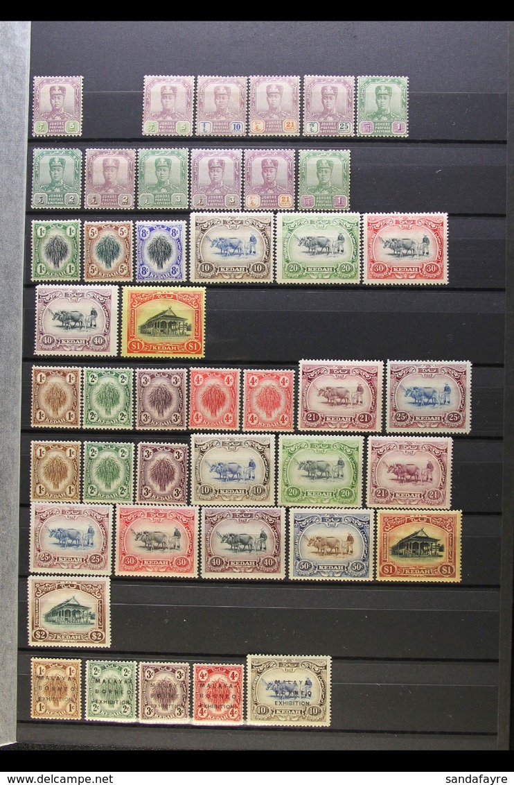 1910-1941 FINE MINT COLLECTION On Stock Pages, ALL DIFFERENT, Inc Johore 1918-20 To $1, Kedah 1912 Most Vals To $1, 1919 - Andere & Zonder Classificatie