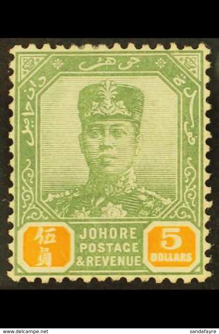 JOHORE 1918 $5 Green And Orange, Sultan, SG 101, Fine Mint. For More Images, Please Visit Http://www.sandafayre.com/item - Autres & Non Classés