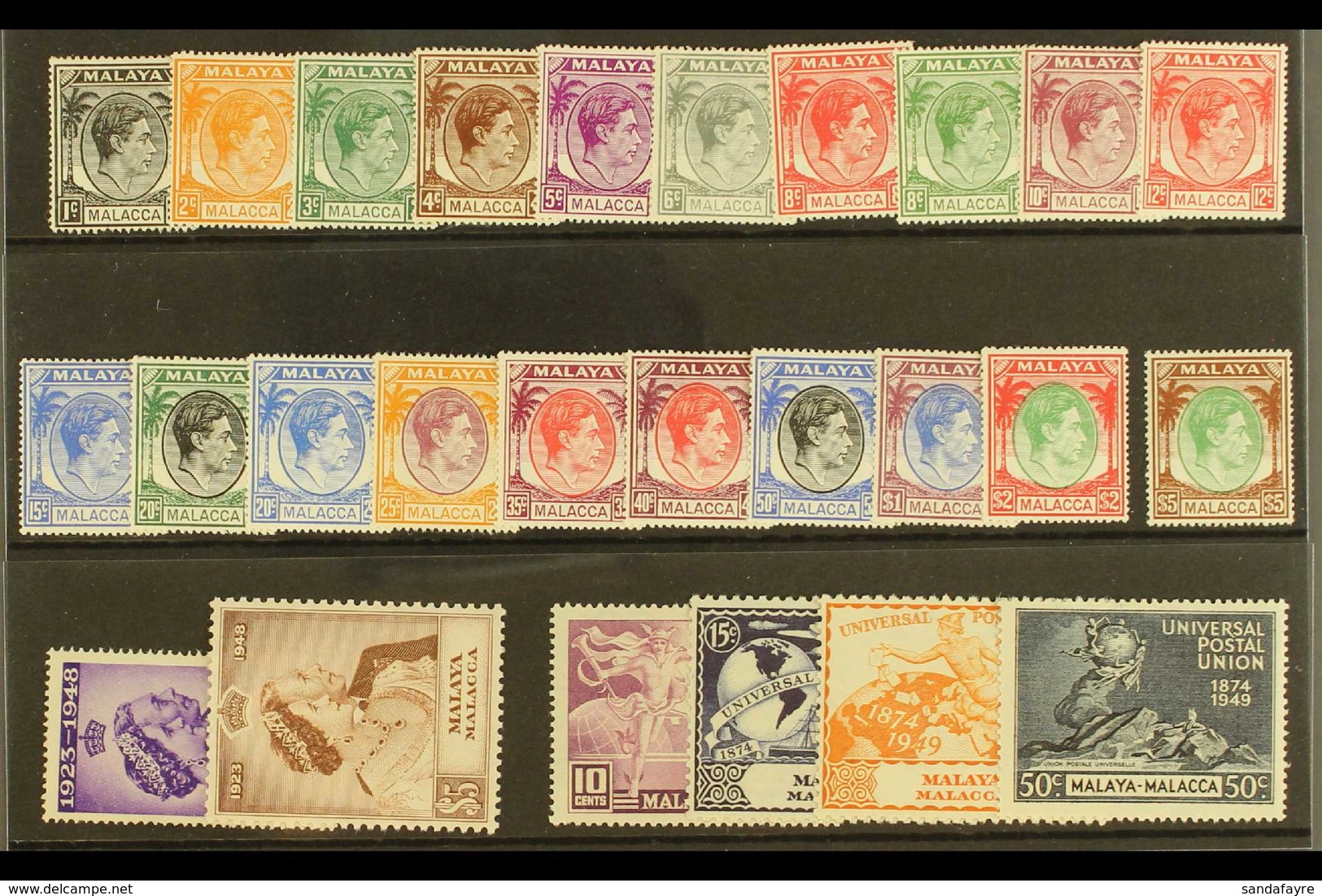 MALACCA 1948-1949 COMPLETE VERY FINE MINT RUN On A Stock Card, Complete SG 1/21, Inc 1948 Wedding Set, 1949-52 Set Etc.  - Andere & Zonder Classificatie