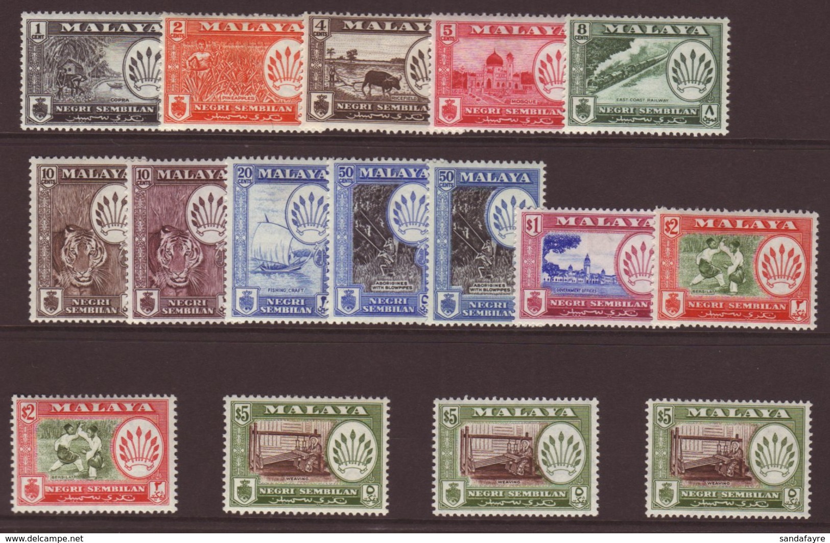 NEGRI SEMBILAN 1957-63 Pictorial Set Inc ALL Perf & Shade Varieties, SG 68/79, Very Fine Mint (16 Stamps) For More Image - Andere & Zonder Classificatie