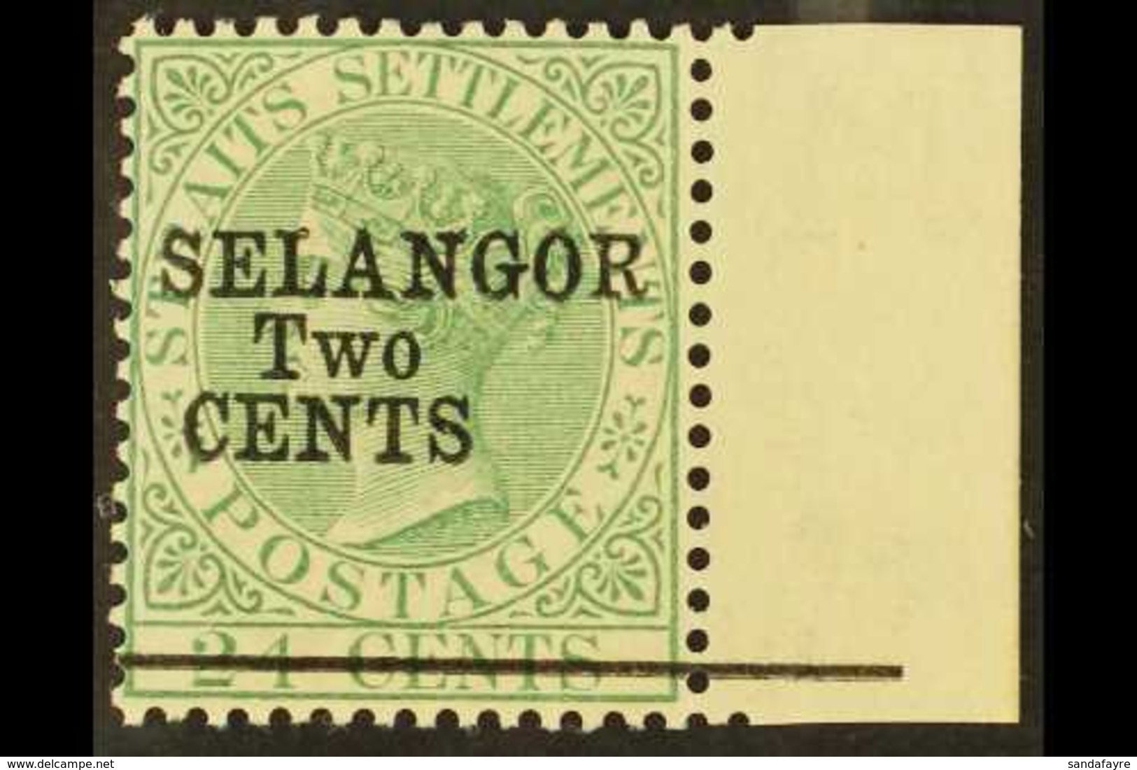 SELANGOR 1891 2c On 24c Green, SG 47, Very Fine Marginal Mint. For More Images, Please Visit Http://www.sandafayre.com/i - Other & Unclassified