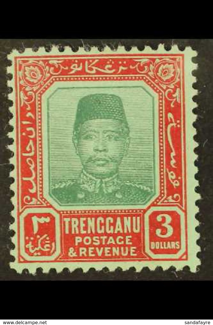 TRENGGANU 1910 $3 Green And Red On Green, SG 16, Very Fine Mint. For More Images, Please Visit Http://www.sandafayre.com - Andere & Zonder Classificatie