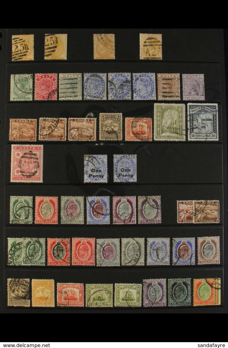 1863-1914 USED COLLECTION An All Different Collection Which Includes 1863-81 (watermark Crown CC) ½d Orange-buff And ½d  - Malta (...-1964)