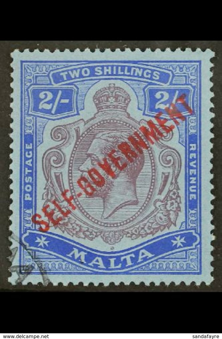 1922 2s Purple And Blue/blue, Wmk Mult Crown CA, Overprinted "SELF-GOVERNMENT", SG 111, Very Fine Used With Neat Corner  - Malta (...-1964)