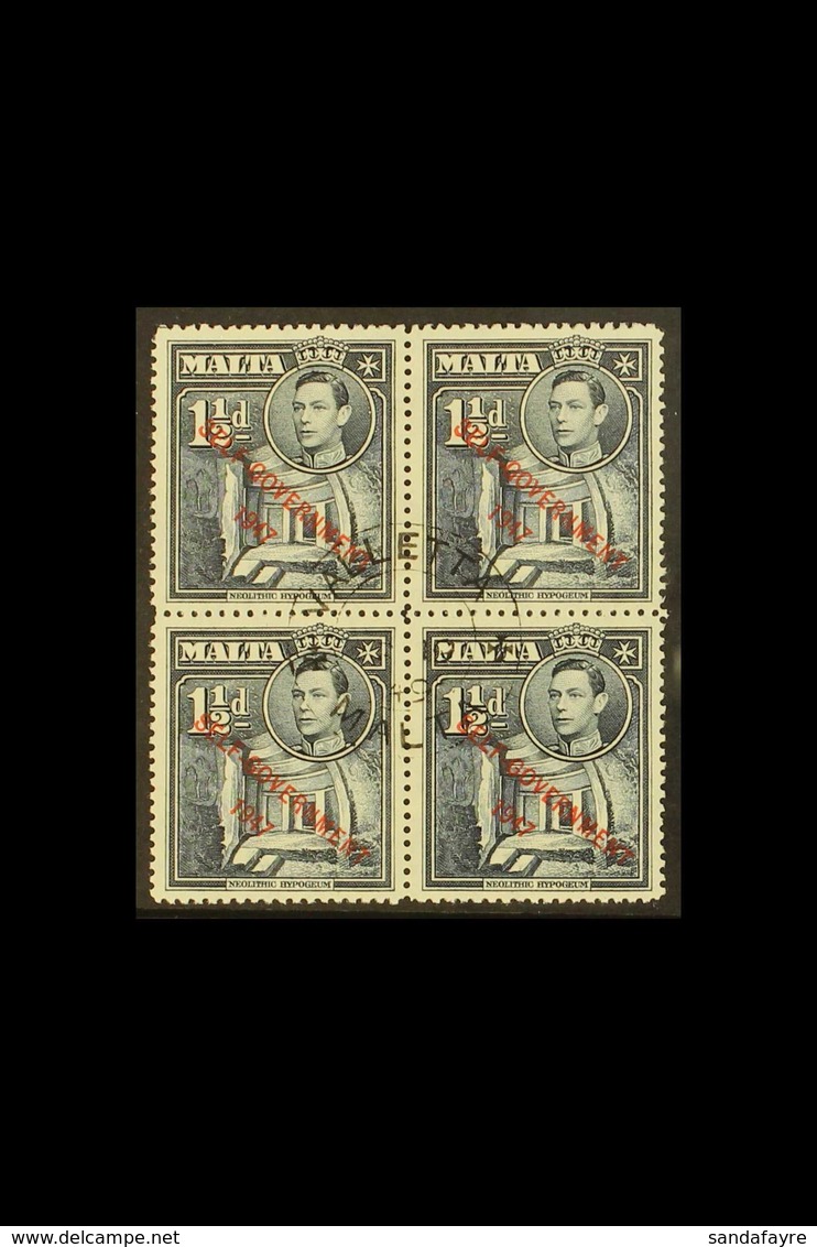 1948-53 1½d Blue-black Overprint With "NT" JOINED Variety, SG 237a, Within Superb Cds Used BLOCK Of 4. Very Fresh &  Ver - Malte (...-1964)