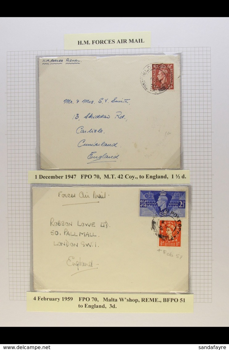 H.M. FORCES AIR MAIL 1947 And 1959 Covers To England Bearing Stamps Tied By FPO Cancels. (2 Covers) For More Images, Ple - Malta (...-1964)