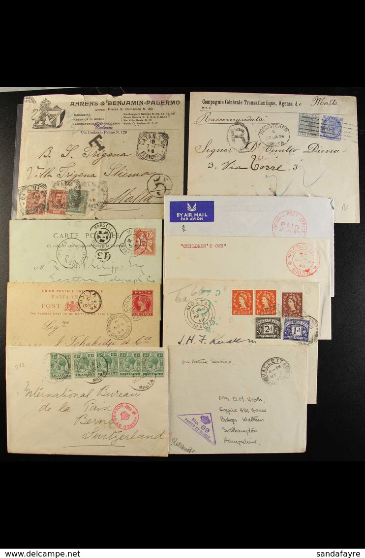 POSTAL HISTORY 1893-1959 Group Of Item, Highlights Incl. 1893 1d+1d Post & Reply Postcard To Constantinople With Unused  - Malta (...-1964)