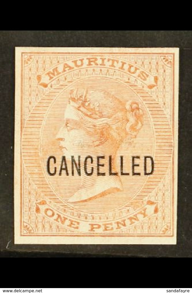 1863 1d Brown (as SG 57) IMPERF PROOF On Thick Unwatermarked And Ungummed Paper, Overprinted "CANCELLED", Very Fine Unus - Mauritius (...-1967)