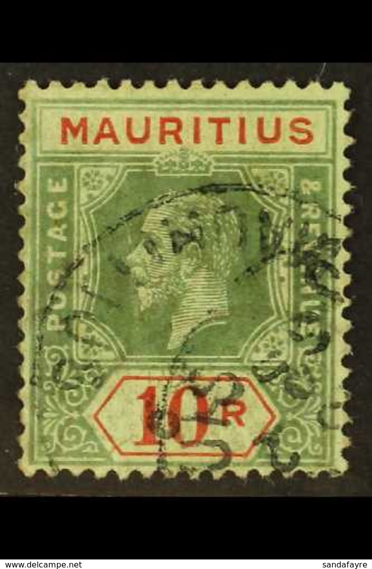 1913-22 10s Green & Red/green On Emerald (olive Back), SG 204b, Good Cds Used  For More Images, Please Visit Http://www. - Mauritius (...-1967)