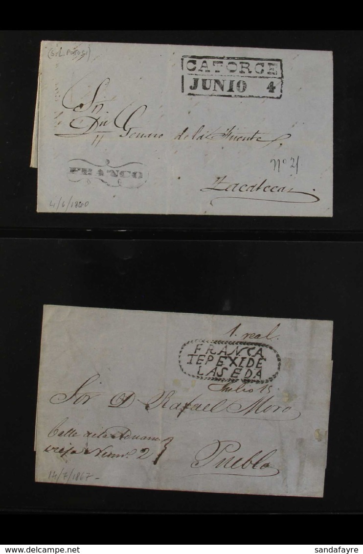 1860-1875 STAMPLESS "FRANCO" COVERS. An Interesting Group Of Entire Letters Showing Various "Franco" Postmarks Incl "Fra - Mexico