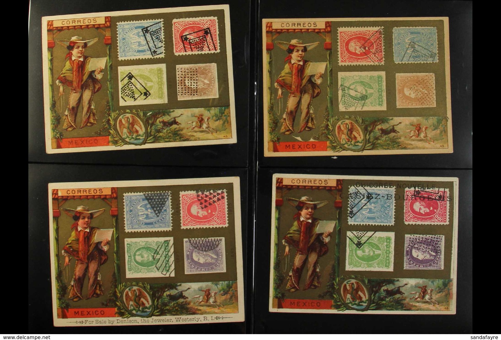 STAMP DESIGN ADVERT CARDS. Circa 1908 Colourful Group Of Cards Showing Various Stamp Designs, Postal Scenes And Differen - Mexico