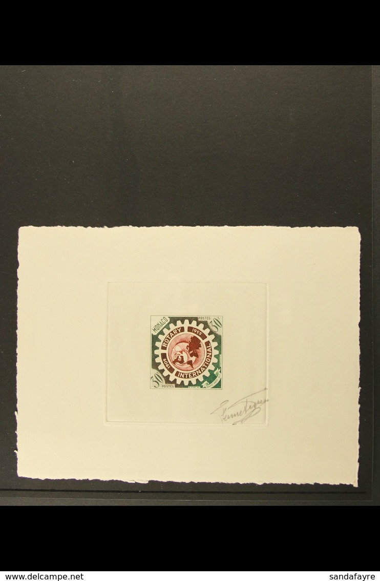 1955 50f Rotary International (as Yvert 440, SG 543) - A SUNKEN COLOUR TRIAL PROOF In Green And Brown-purple, Signed By  - Sonstige & Ohne Zuordnung