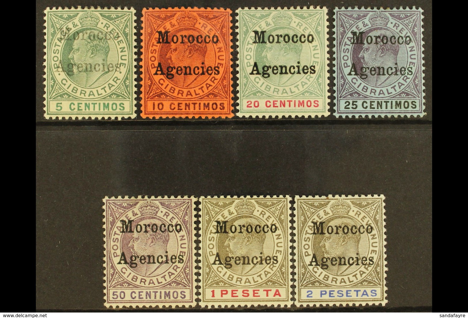 1903-05 Overprints On Gibraltar Complete Set, SG 17/23, Fine Mint. (7 Stamps) For More Images, Please Visit Http://www.s - Andere & Zonder Classificatie